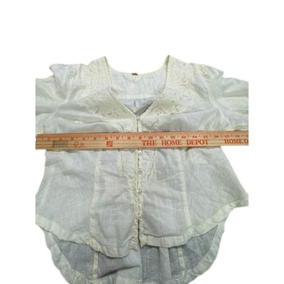 "FREE PEOPLE" Embroidered Runched Detail Elastic Back B/U Top SZ S Puff Sleeve - Picture 8 of 11